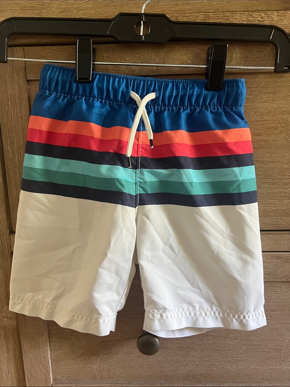 Old Navy Boys White Swim Trunks with Colorful Stripes